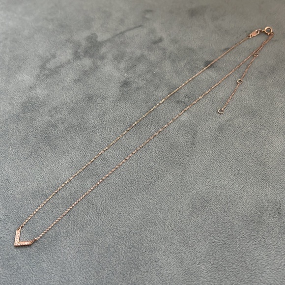 Delicate Rose Gold and Diamond Chevron Necklace - Picture 7 of 7